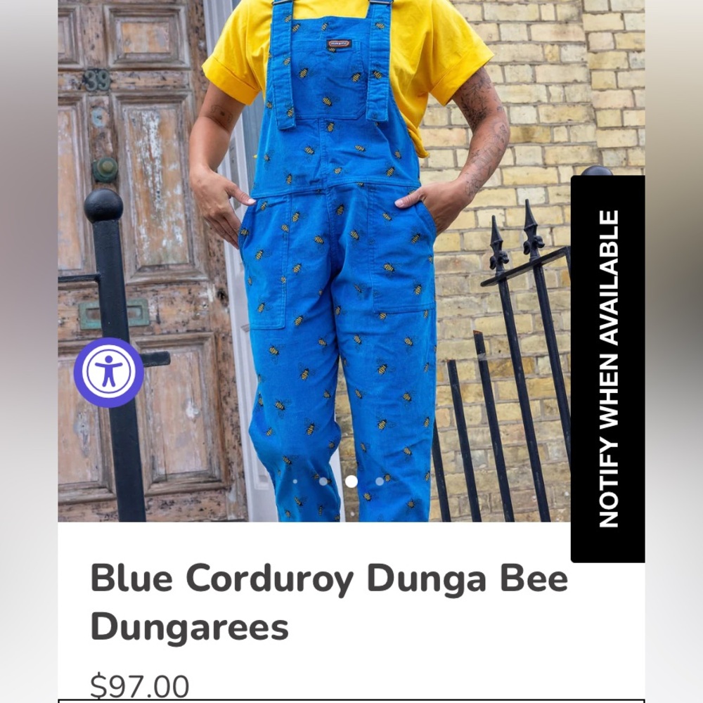 Bright Blue Bee-Print Corduroy Dungarees Jumpsuit